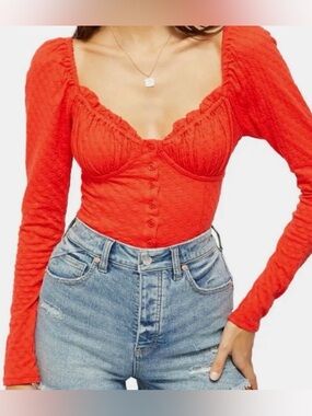 New Free People Ladybug blouse Smocked Crop flambé Top Shirt